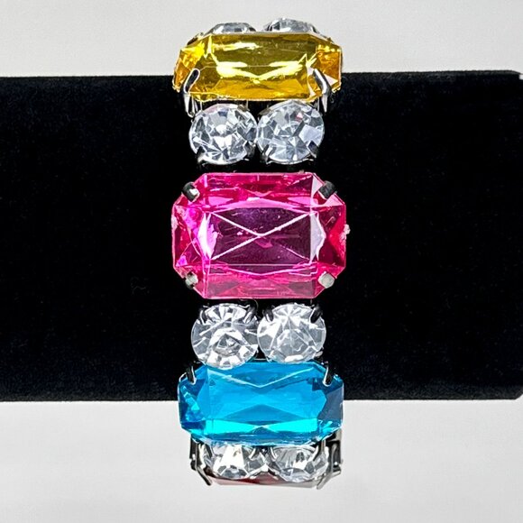 Multi‎ Color Stretch Bracelet Faux Diamonds Faux Gems - Picture 2 of 7